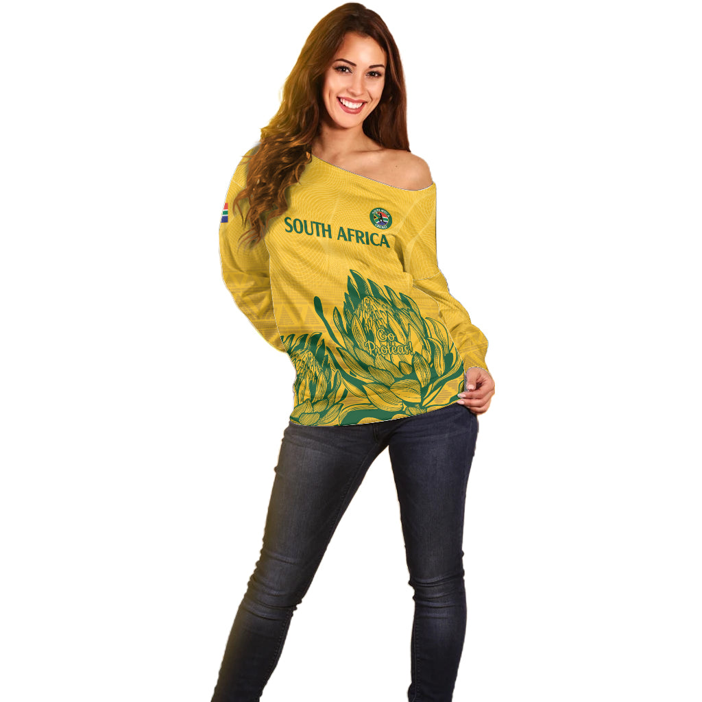 Custom South Africa Cricket Off Shoulder Sweater 2024 African Pattern Go Proteas - Wonder Print Shop