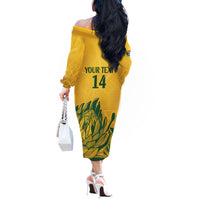 Custom South Africa Cricket Off The Shoulder Long Sleeve Dress 2024 African Pattern Go Proteas - Wonder Print Shop