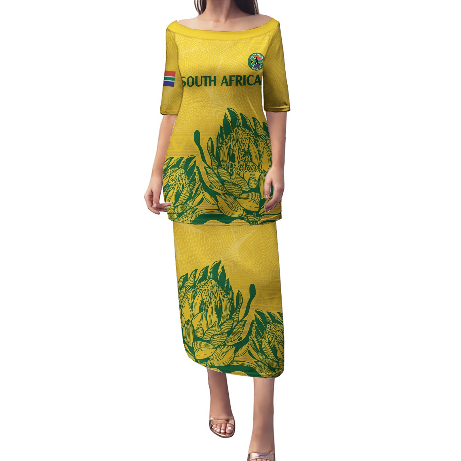 Custom South Africa Cricket Puletasi 2024 African Pattern Go Proteas - Wonder Print Shop
