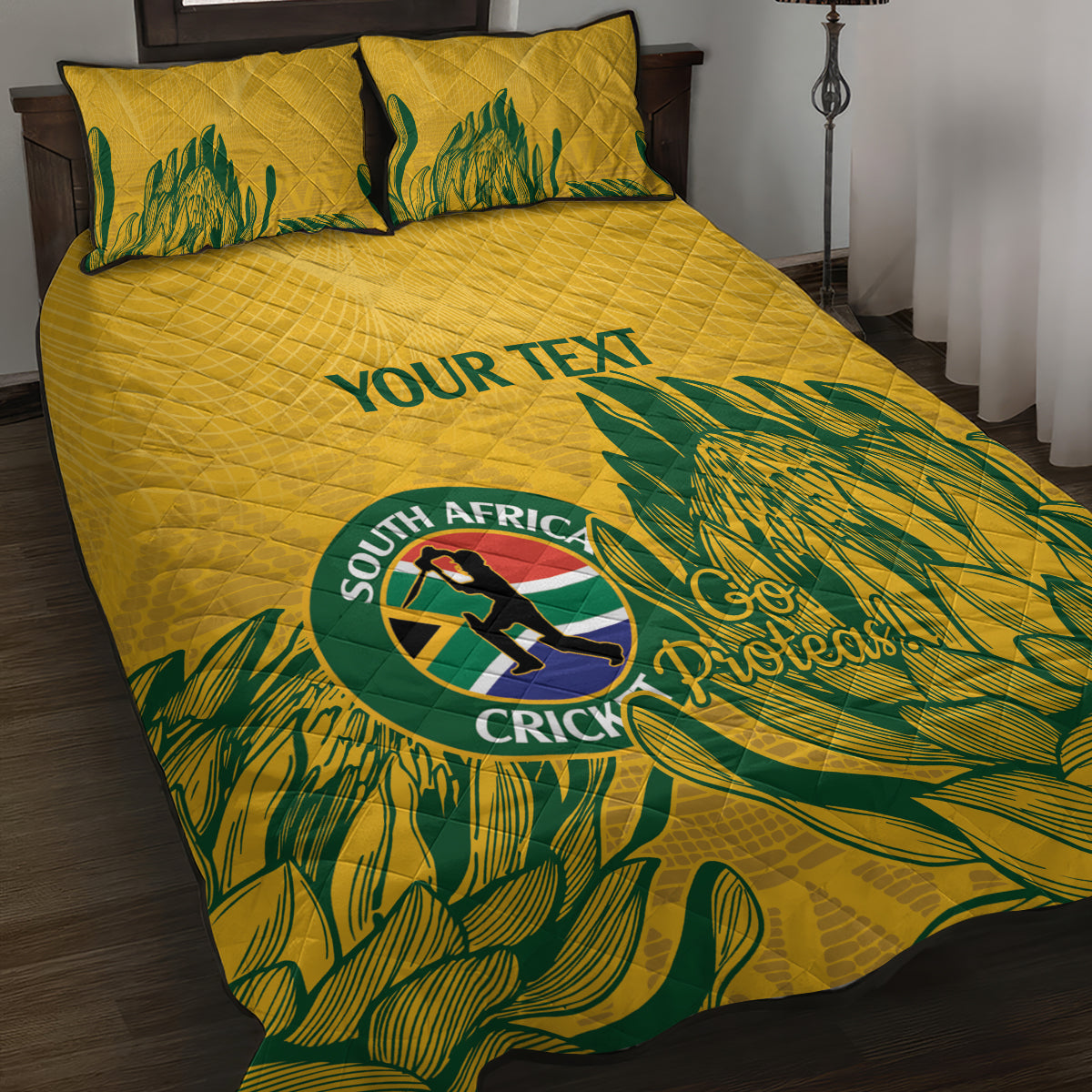 Custom South Africa Cricket Quilt Bed Set 2024 African Pattern Go Proteas - Wonder Print Shop