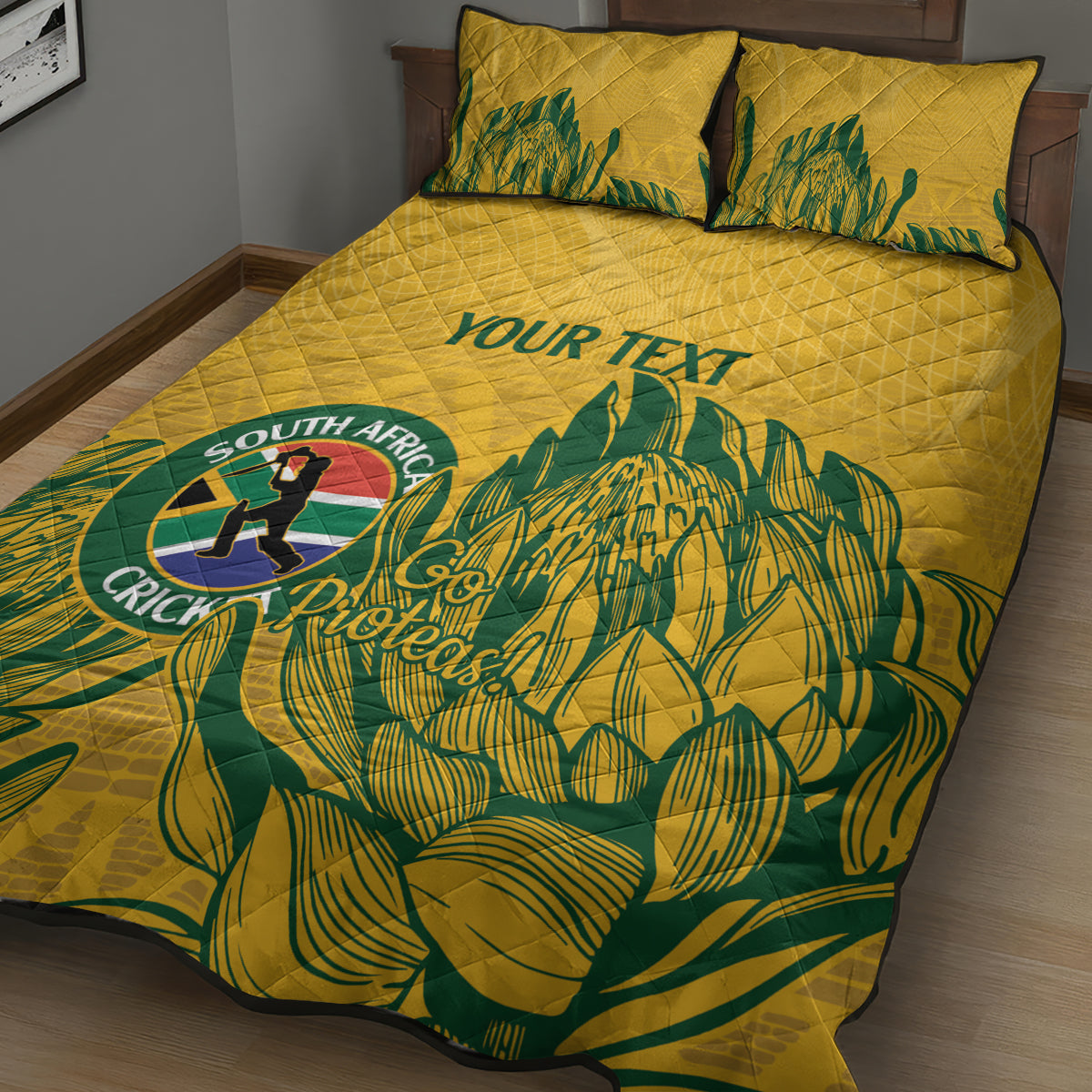 Custom South Africa Cricket Quilt Bed Set 2024 African Pattern Go Proteas - Wonder Print Shop