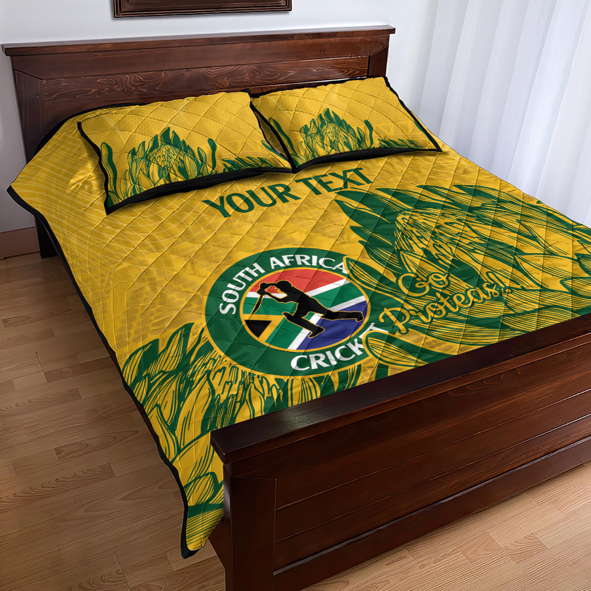 Custom South Africa Cricket Quilt Bed Set 2024 African Pattern Go Proteas - Wonder Print Shop
