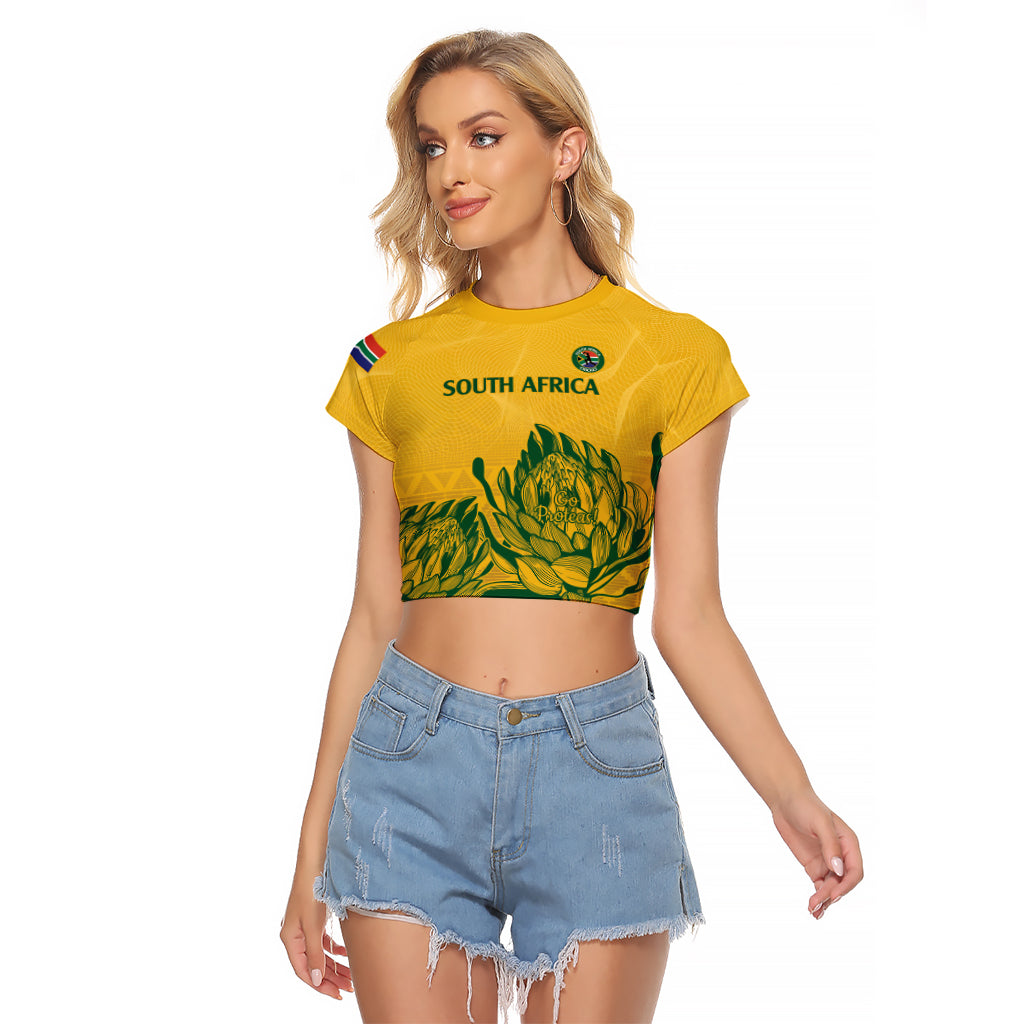Custom South Africa Cricket Raglan Cropped T Shirt 2024 African Pattern Go Proteas - Wonder Print Shop
