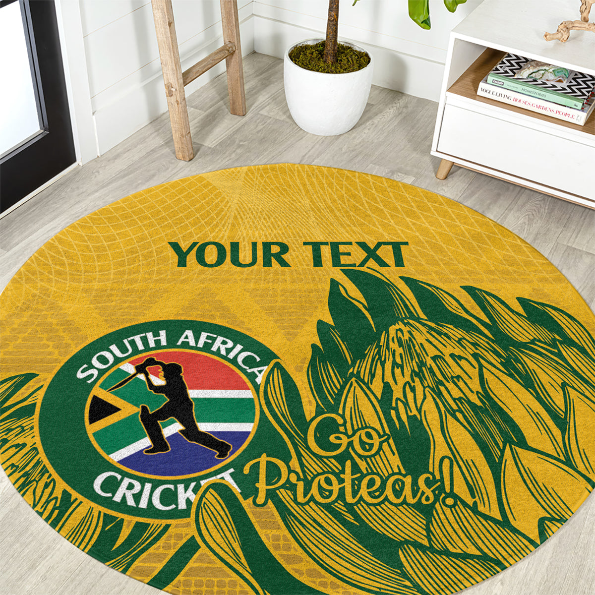 Custom South Africa Cricket Round Carpet 2024 African Pattern Go Proteas