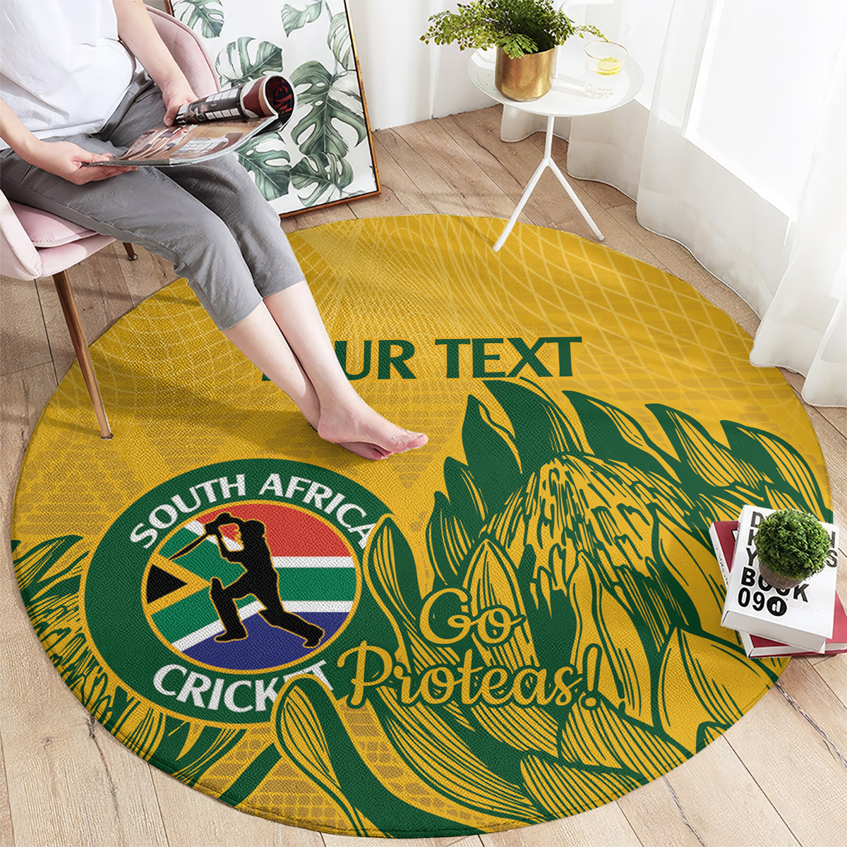 Custom South Africa Cricket Round Carpet 2024 African Pattern Go Proteas