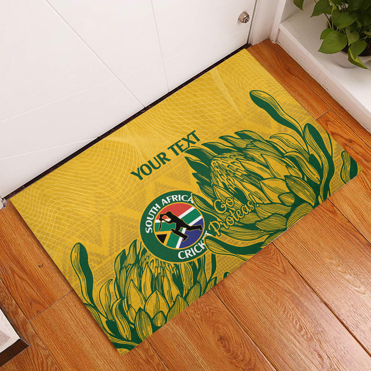 Custom South Africa Cricket Rubber Doormat 2024 African Pattern Go Proteas - Wonder Print Shop