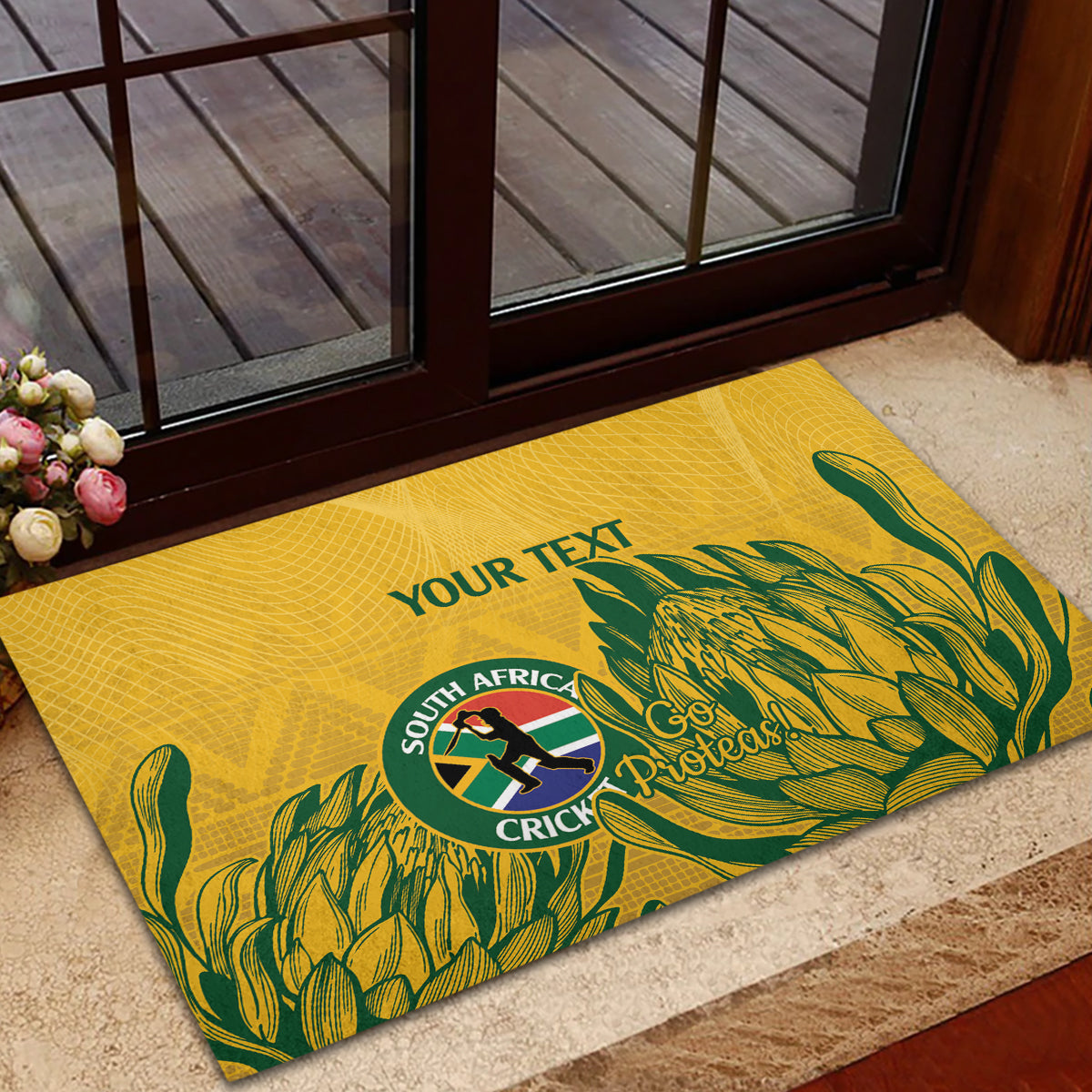 Custom South Africa Cricket Rubber Doormat 2024 African Pattern Go Proteas - Wonder Print Shop