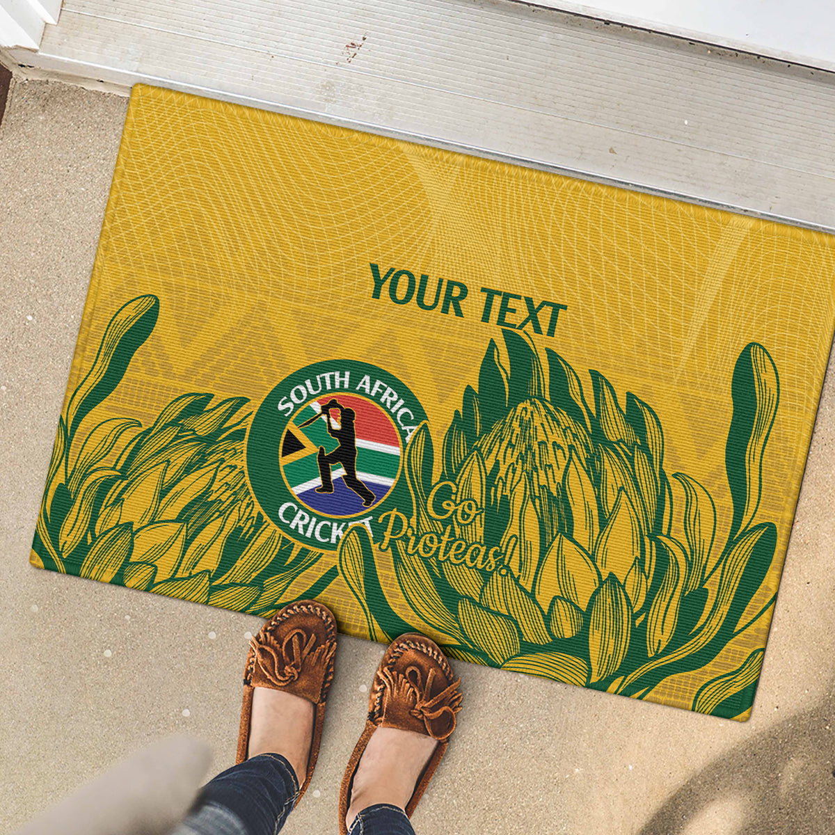 Custom South Africa Cricket Rubber Doormat 2024 African Pattern Go Proteas - Wonder Print Shop