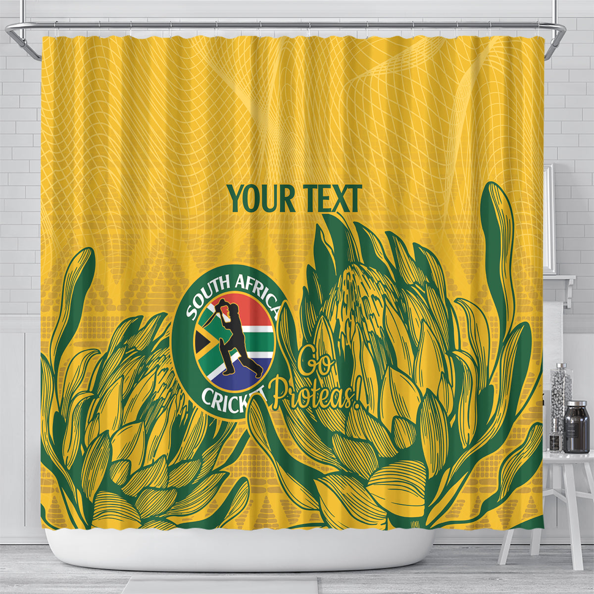 Custom South Africa Cricket Shower Curtain 2024 African Pattern Go Proteas