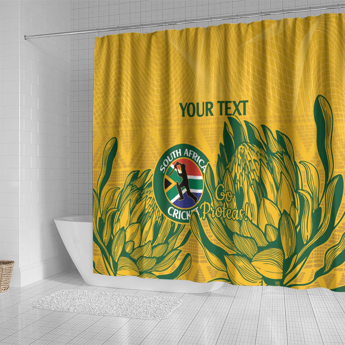 Custom South Africa Cricket Shower Curtain 2024 African Pattern Go Proteas