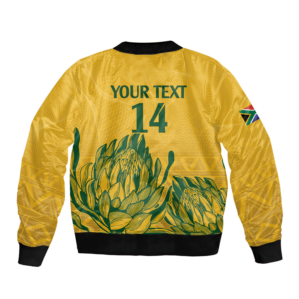 Custom South Africa Cricket Sleeve Zip Bomber Jacket 2024 African Pattern Go Proteas - Wonder Print Shop