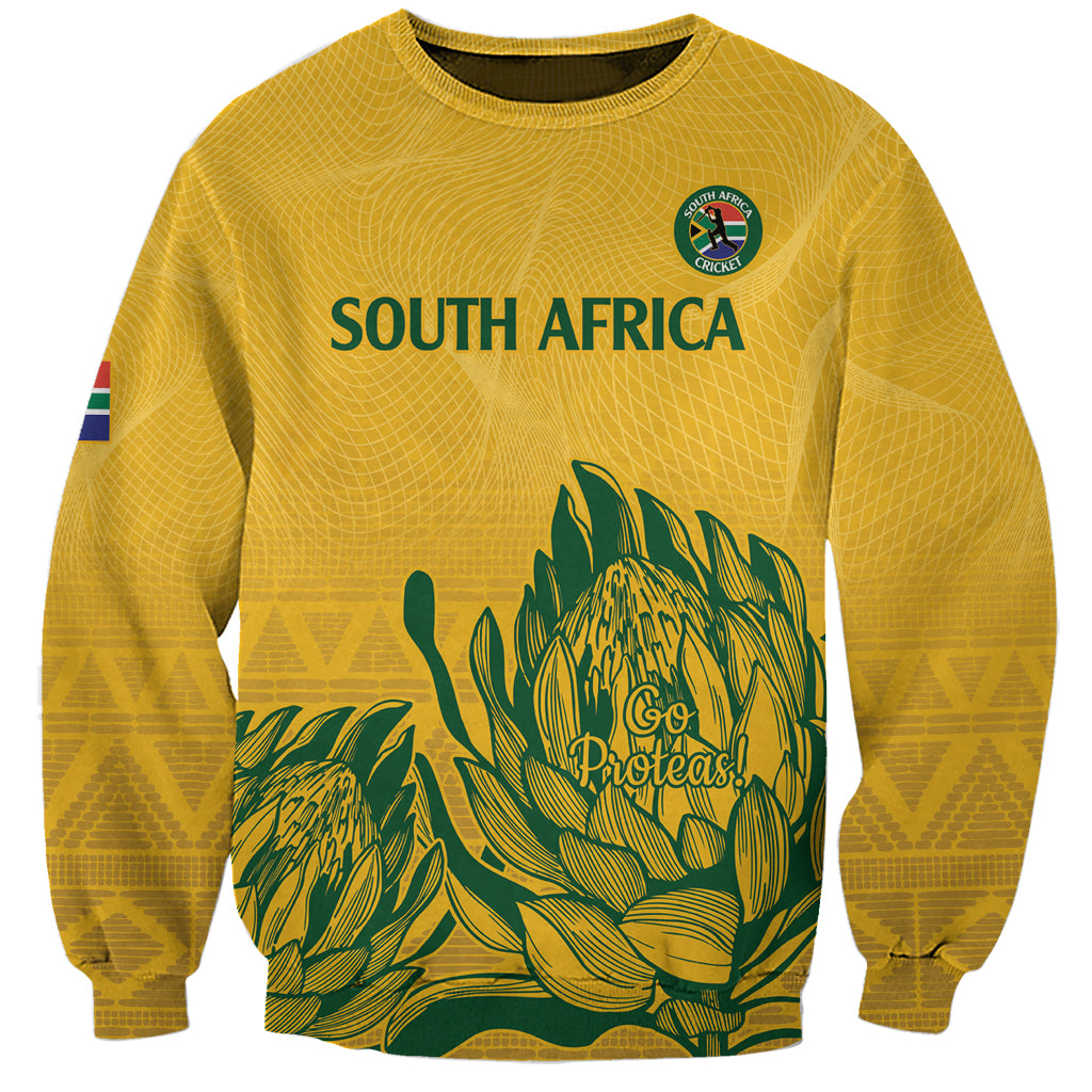 Custom South Africa Cricket Sweatshirt 2024 African Pattern Go Proteas - Wonder Print Shop