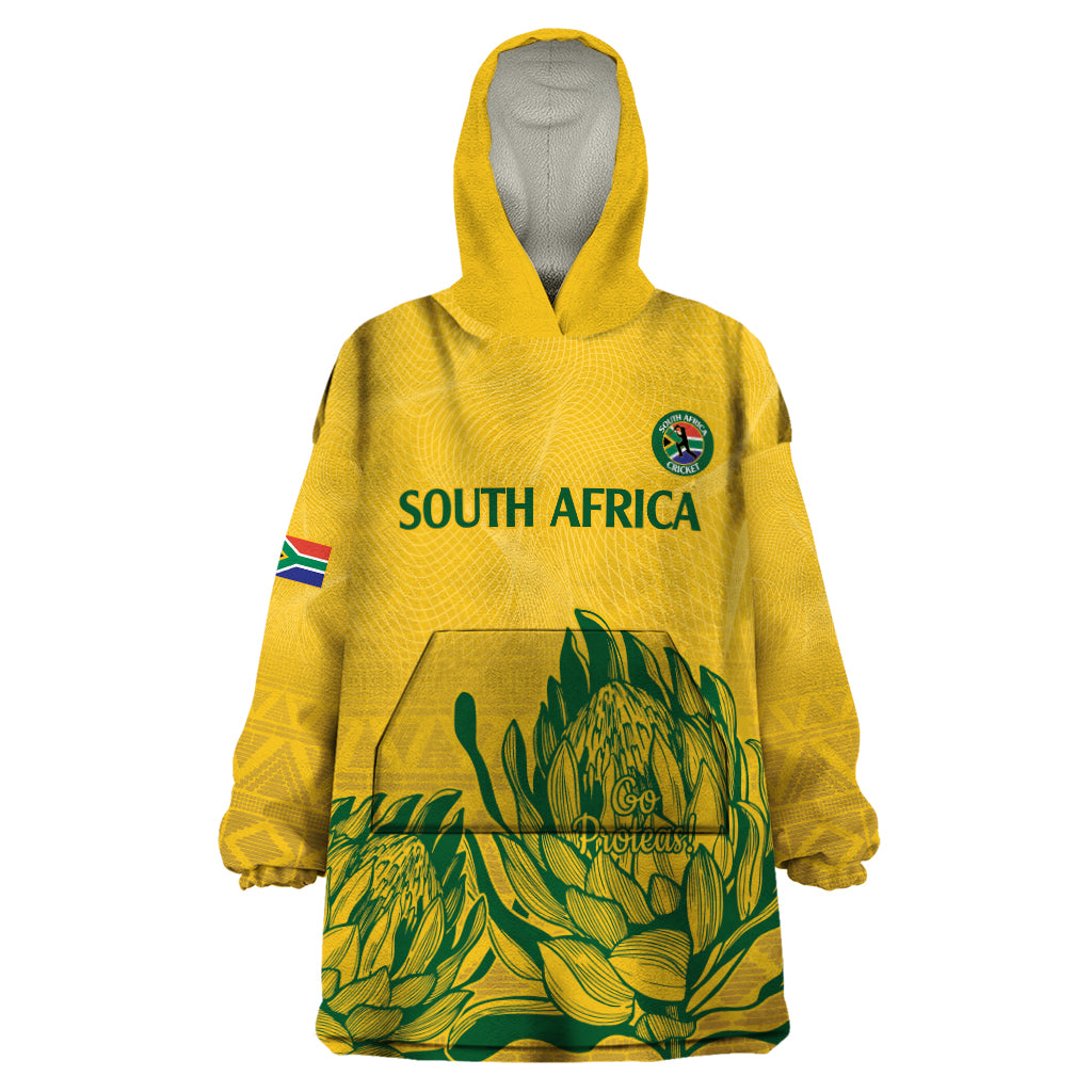 Custom South Africa Cricket Wearable Blanket Hoodie 2024 African Pattern Go Proteas - Wonder Print Shop