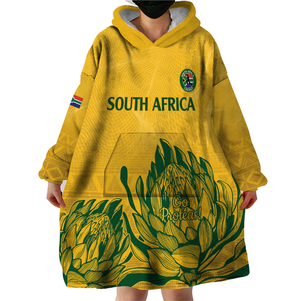 Custom South Africa Cricket Wearable Blanket Hoodie 2024 African Pattern Go Proteas - Wonder Print Shop