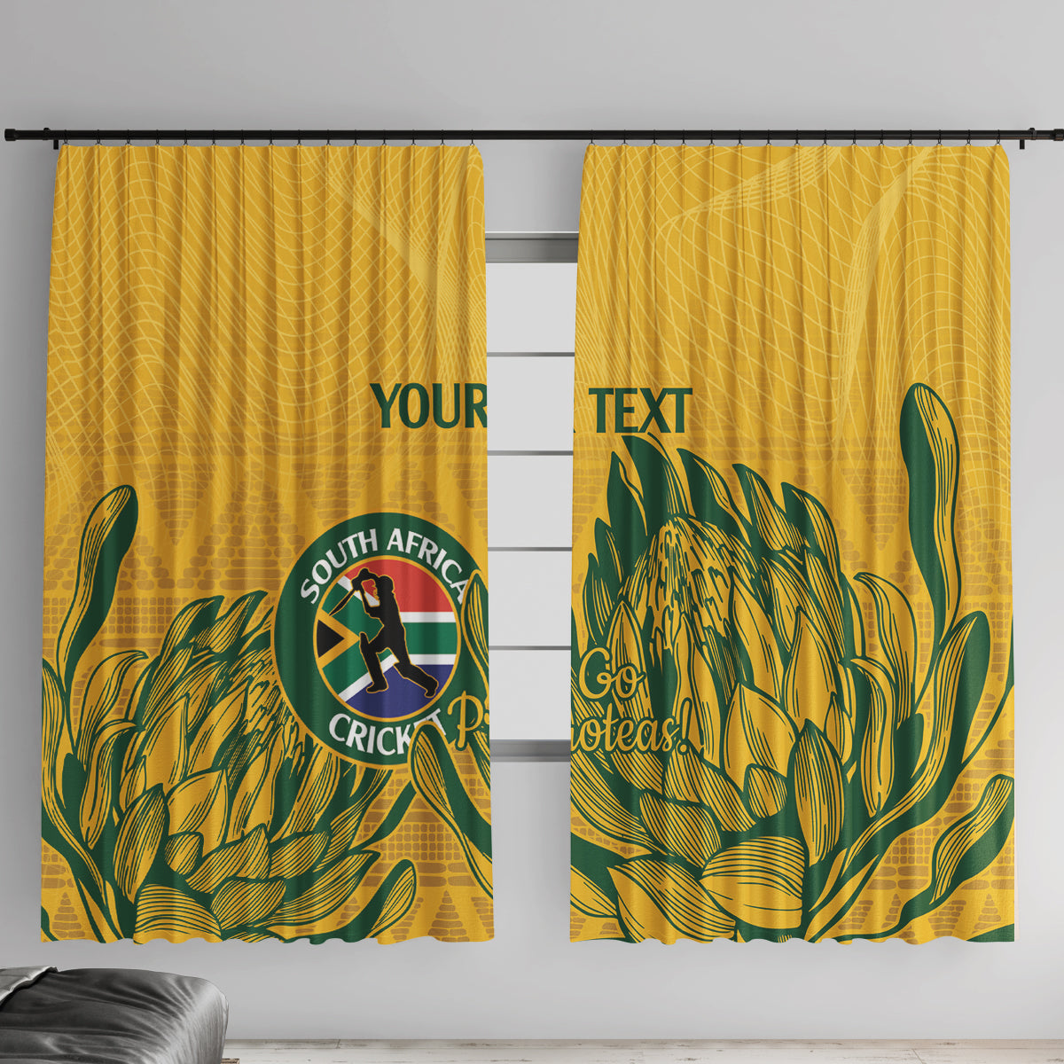 Custom South Africa Cricket Window Curtain 2024 African Pattern Go Proteas - Wonder Print Shop