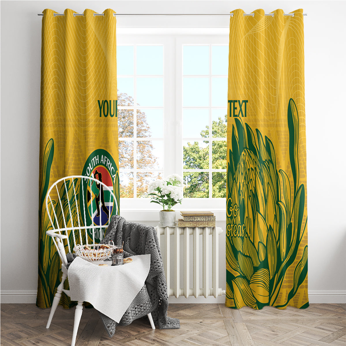 Custom South Africa Cricket Window Curtain 2024 African Pattern Go Proteas - Wonder Print Shop