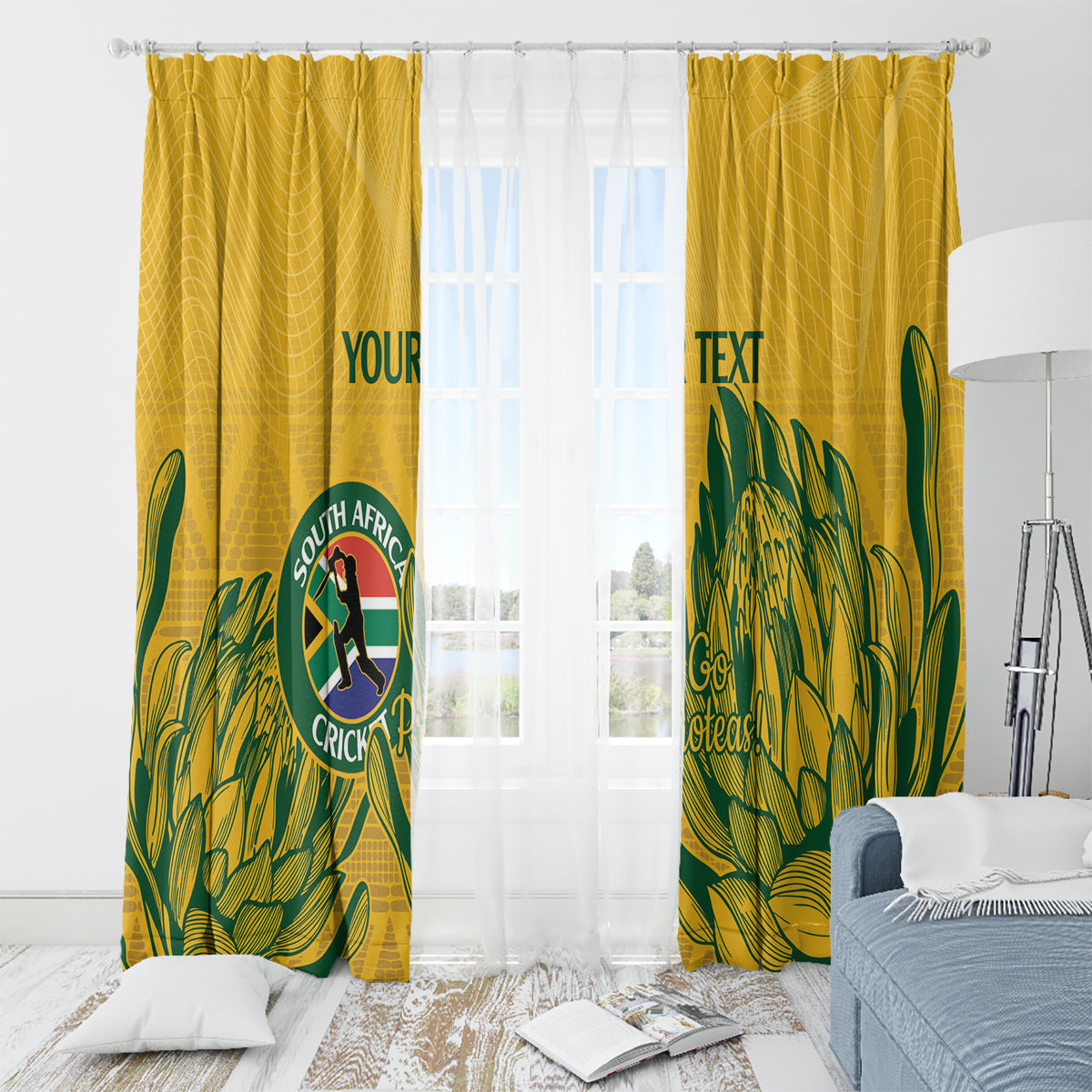 Custom South Africa Cricket Window Curtain 2024 African Pattern Go Proteas - Wonder Print Shop