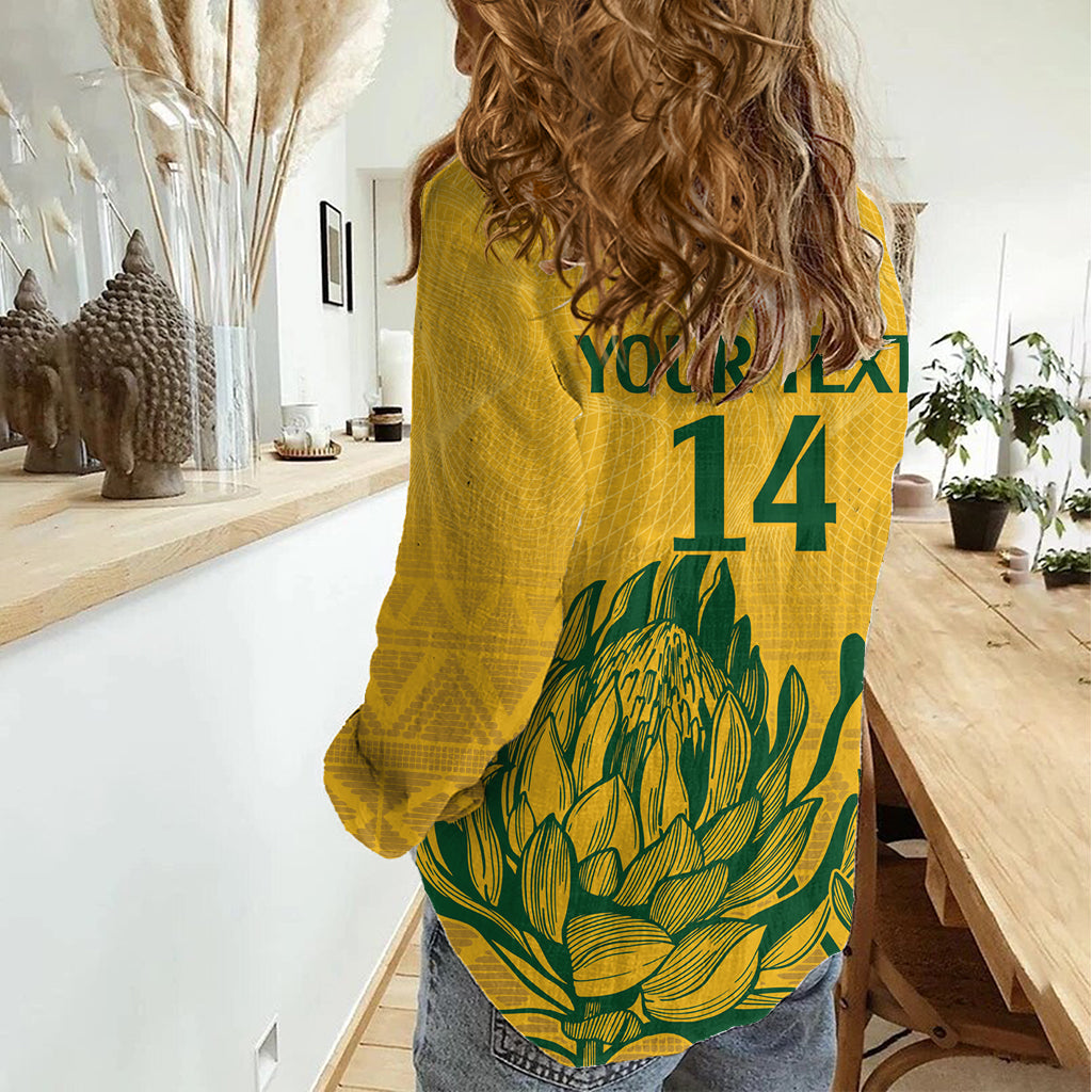 Custom South Africa Cricket Women Casual Shirt 2024 African Pattern Go Proteas - Wonder Print Shop