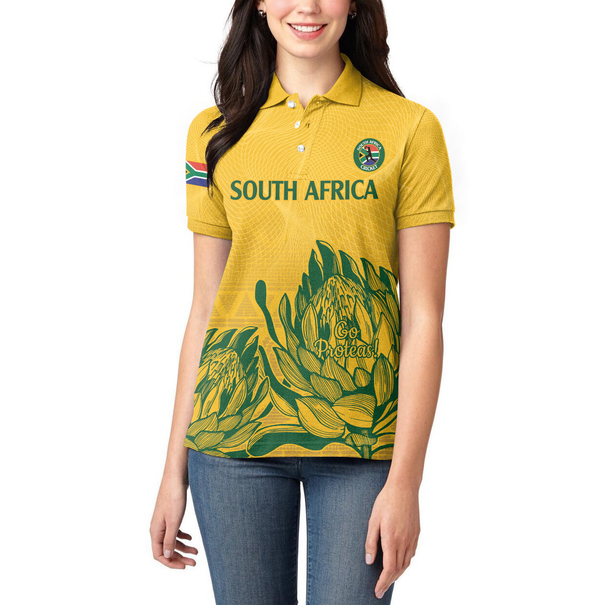 Custom South Africa Cricket Women Polo Shirt 2024 African Pattern Go Proteas - Wonder Print Shop