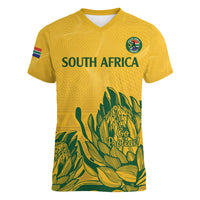 Custom South Africa Cricket Women V-Neck T-Shirt 2024 African Pattern Go Proteas - Wonder Print Shop