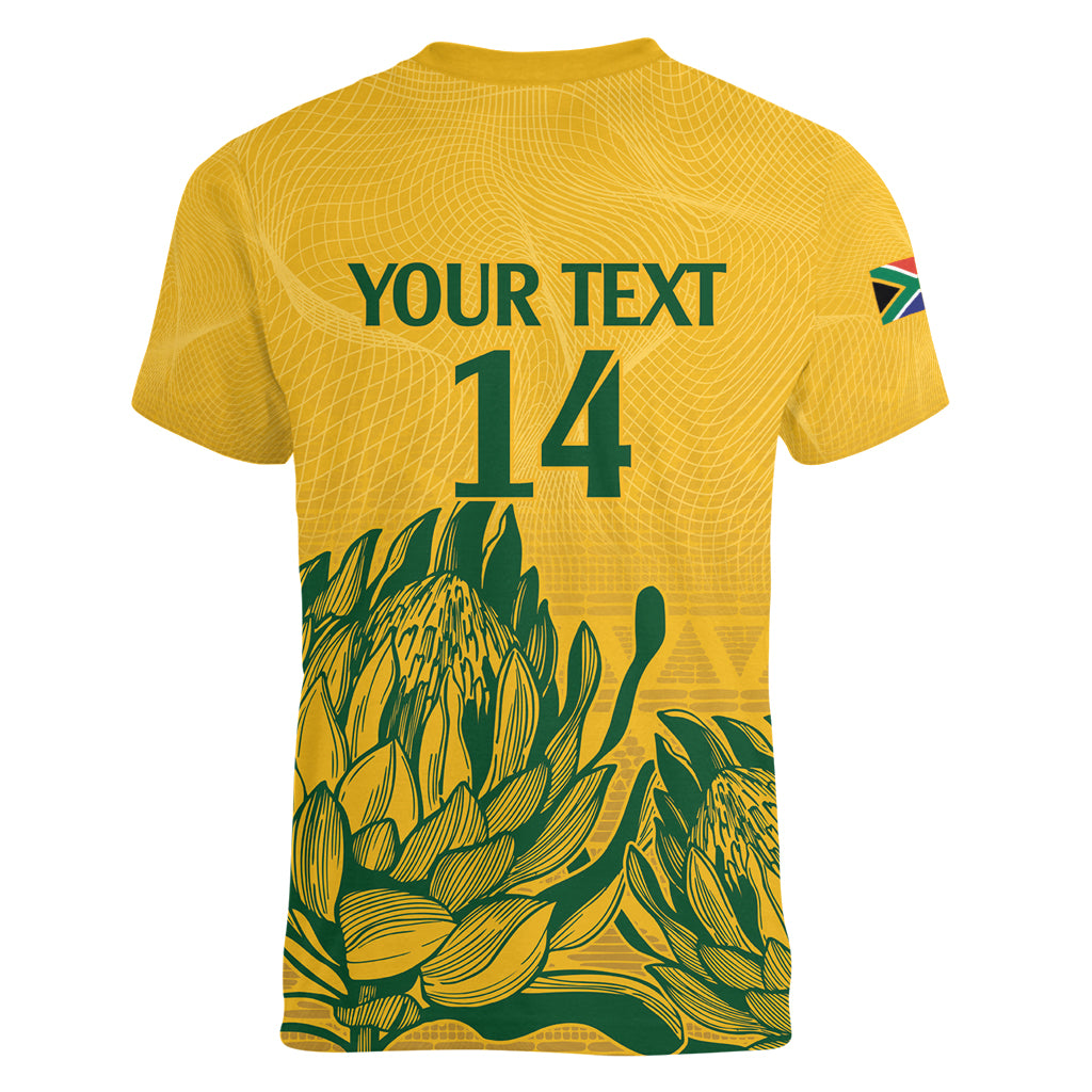 Custom South Africa Cricket Women V-Neck T-Shirt 2024 African Pattern Go Proteas - Wonder Print Shop