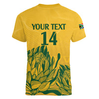 Custom South Africa Cricket Women V-Neck T-Shirt 2024 African Pattern Go Proteas - Wonder Print Shop