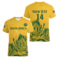 Custom South Africa Cricket Women V-Neck T-Shirt 2024 African Pattern Go Proteas - Wonder Print Shop