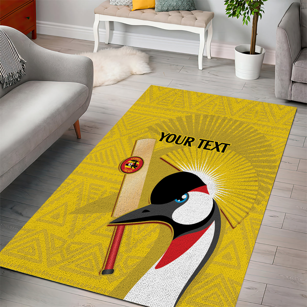 Custom Uganda Cricket Area Rug Ugandan Grey Crowned Crane - Wonder Print Shop