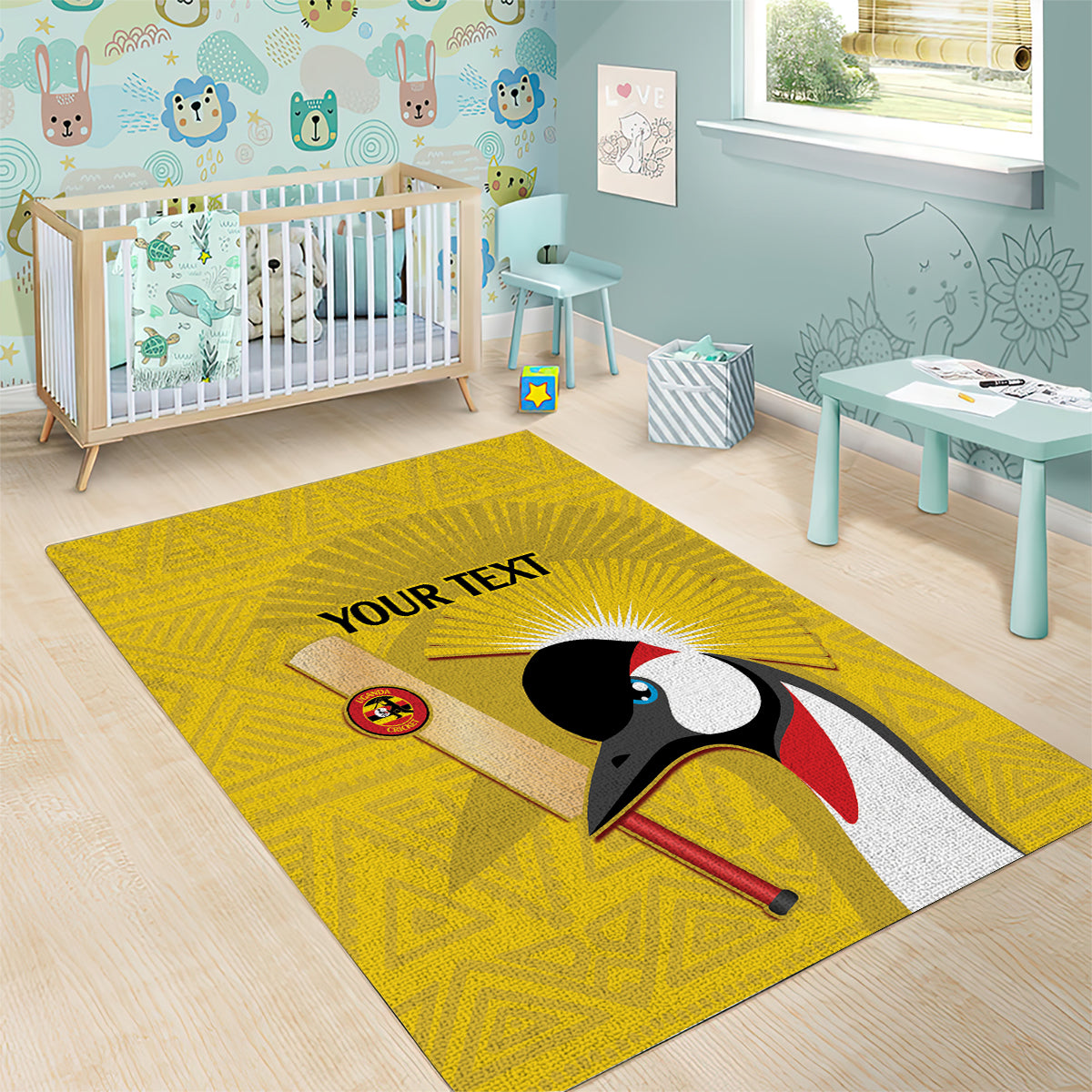 Custom Uganda Cricket Area Rug Ugandan Grey Crowned Crane - Wonder Print Shop