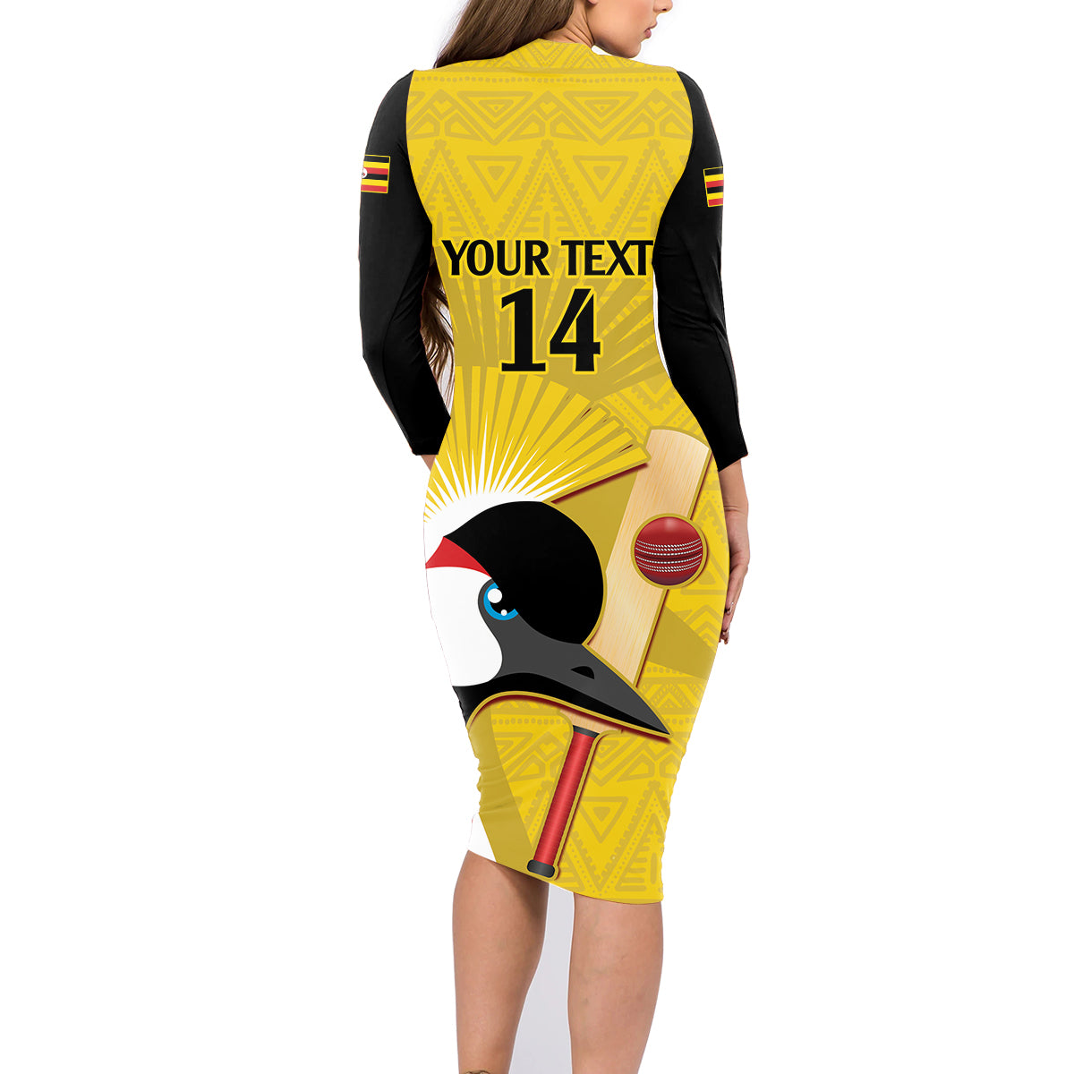 Custom Uganda Cricket Family Matching Long Sleeve Bodycon Dress and Hawaiian Shirt Ugandan Grey Crowned Crane - Wonder Print Shop