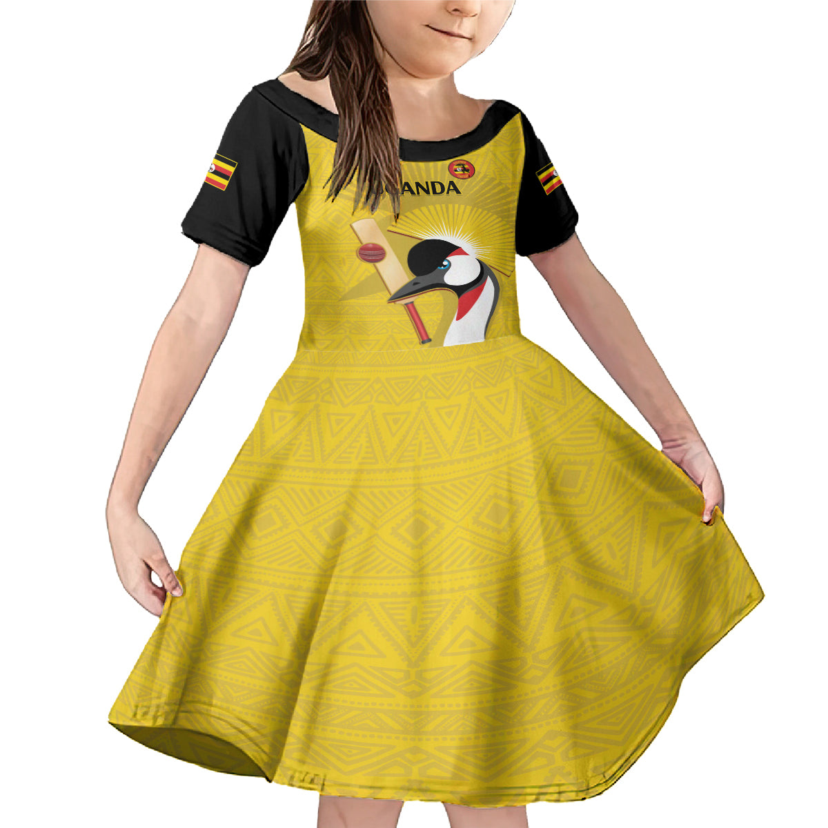 Custom Uganda Cricket Family Matching Mermaid Dress and Hawaiian Shirt Ugandan Grey Crowned Crane - Wonder Print Shop