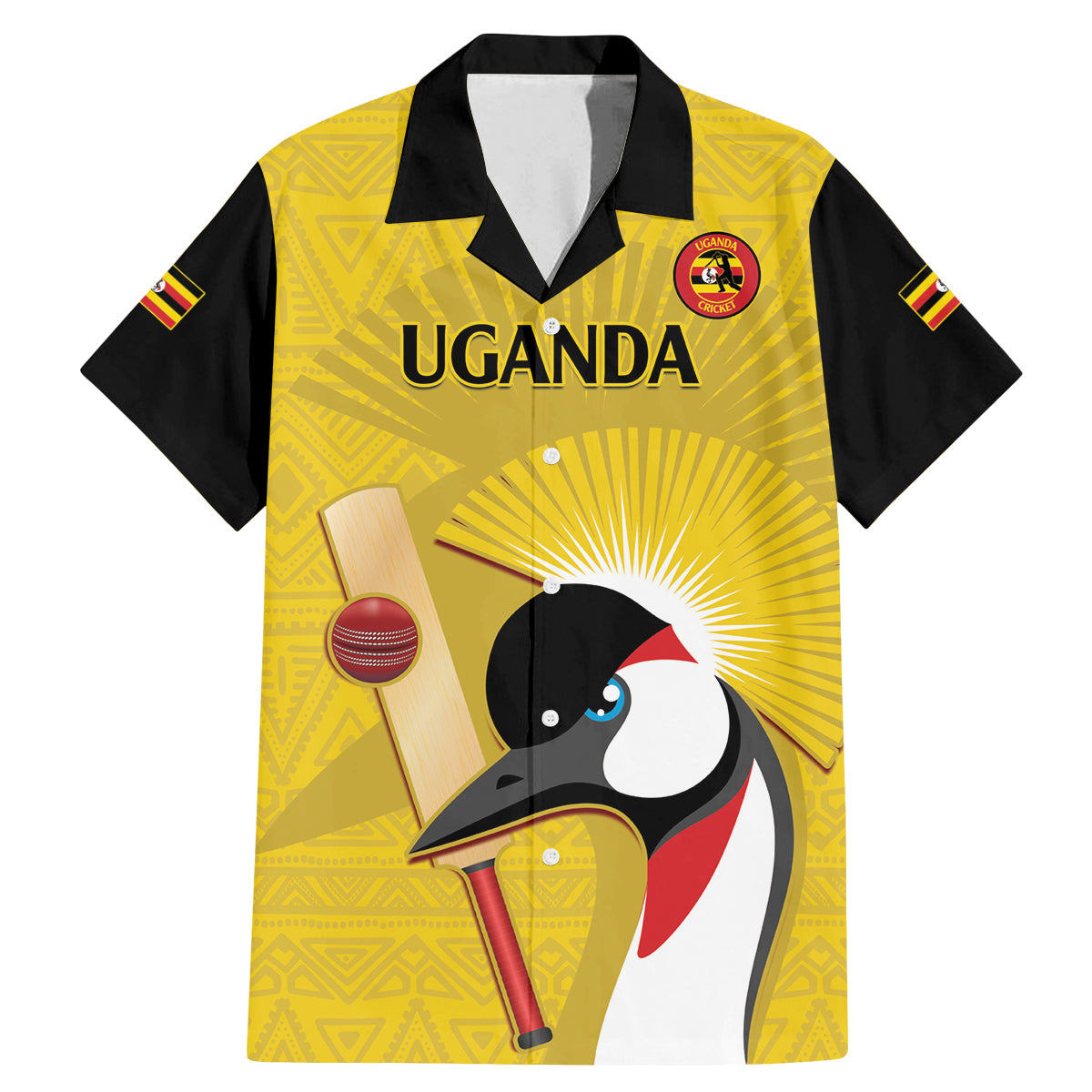 Custom Uganda Cricket Family Matching Mermaid Dress and Hawaiian Shirt Ugandan Grey Crowned Crane - Wonder Print Shop