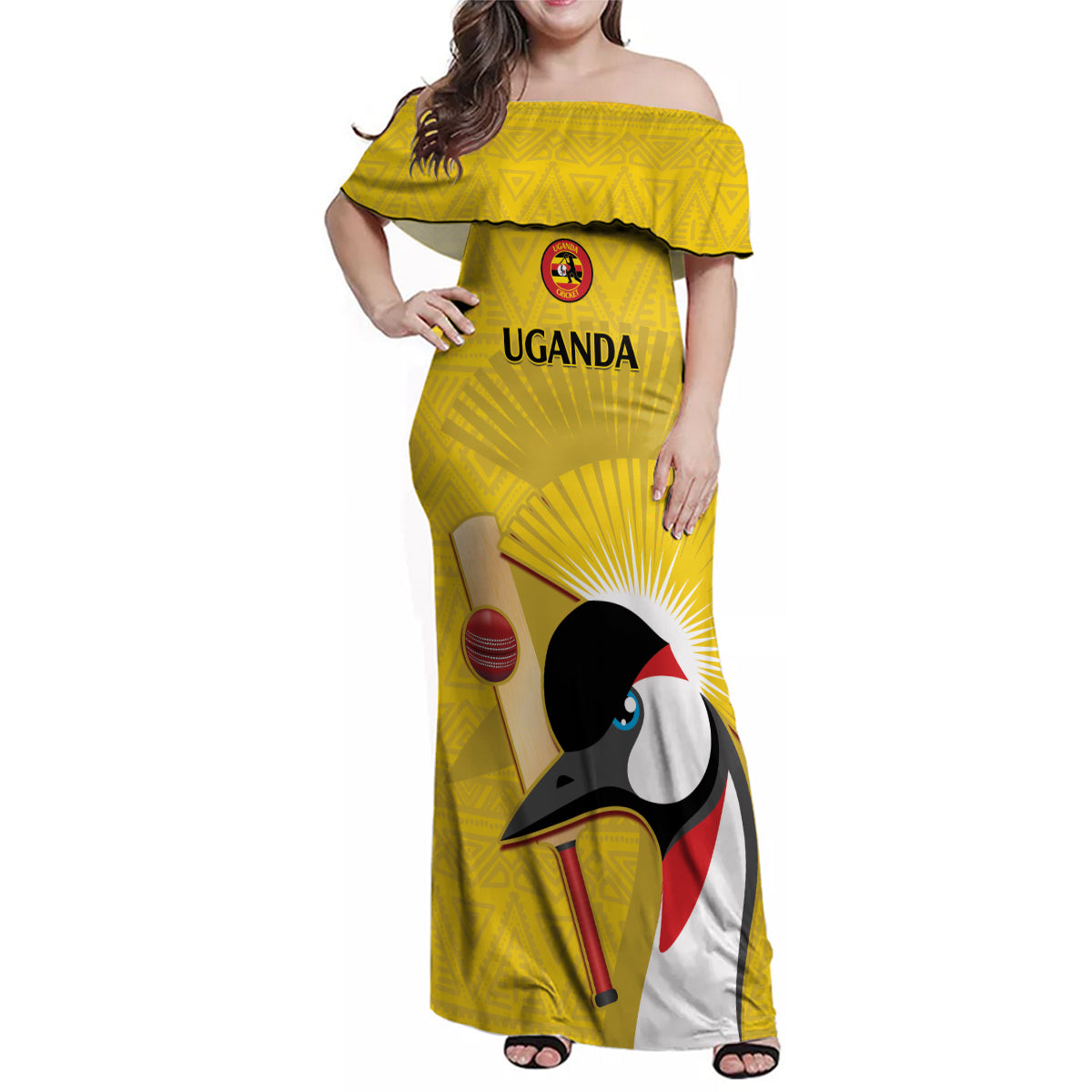 Custom Uganda Cricket Family Matching Off Shoulder Maxi Dress and Hawaiian Shirt Ugandan Grey Crowned Crane - Wonder Print Shop