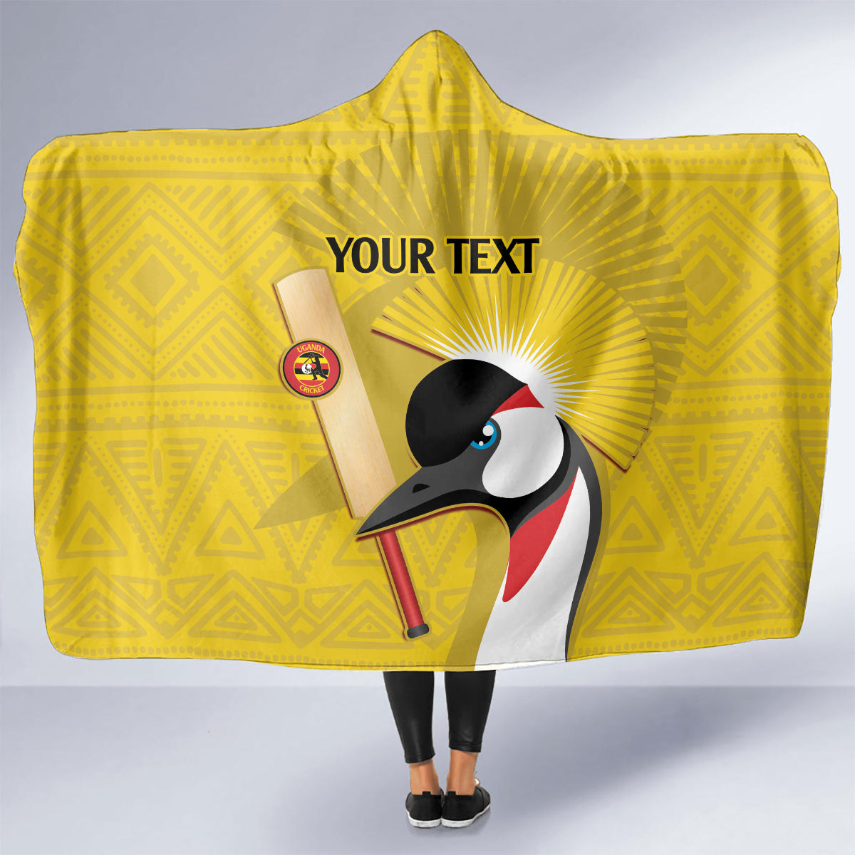 Custom Uganda Cricket Hooded Blanket Ugandan Grey Crowned Crane