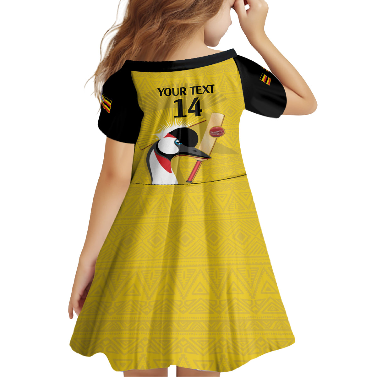 Custom Uganda Cricket Kid Short Sleeve Dress Ugandan Grey Crowned Crane - Wonder Print Shop