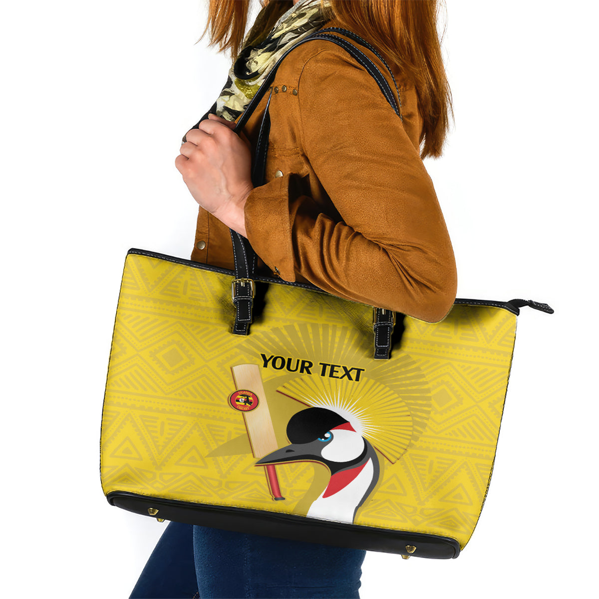 Custom Uganda Cricket Leather Tote Bag Ugandan Grey Crowned Crane - Wonder Print Shop