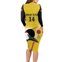 Custom Uganda Cricket Long Sleeve Bodycon Dress Ugandan Grey Crowned Crane - Wonder Print Shop
