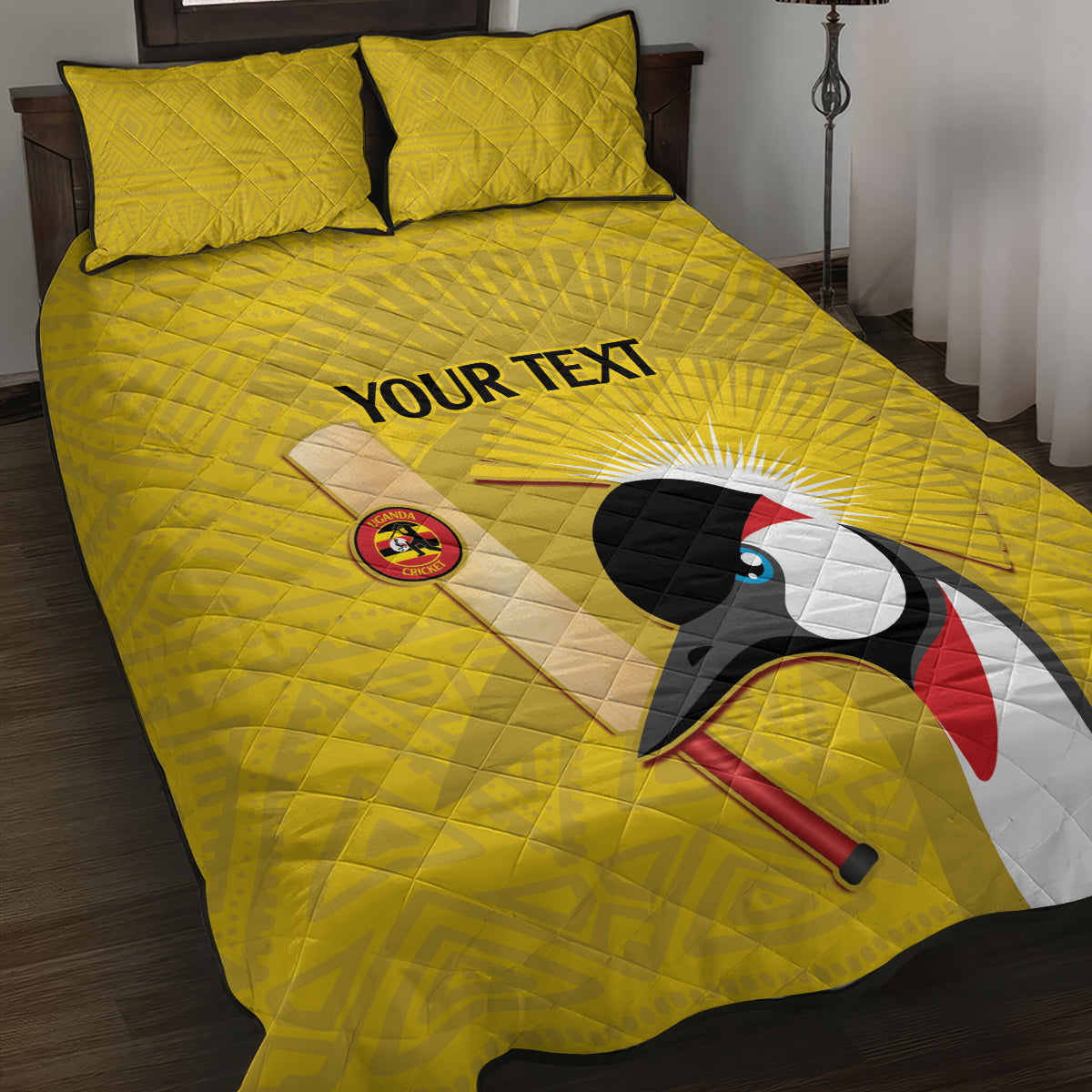 Custom Uganda Cricket Quilt Bed Set Ugandan Grey Crowned Crane
