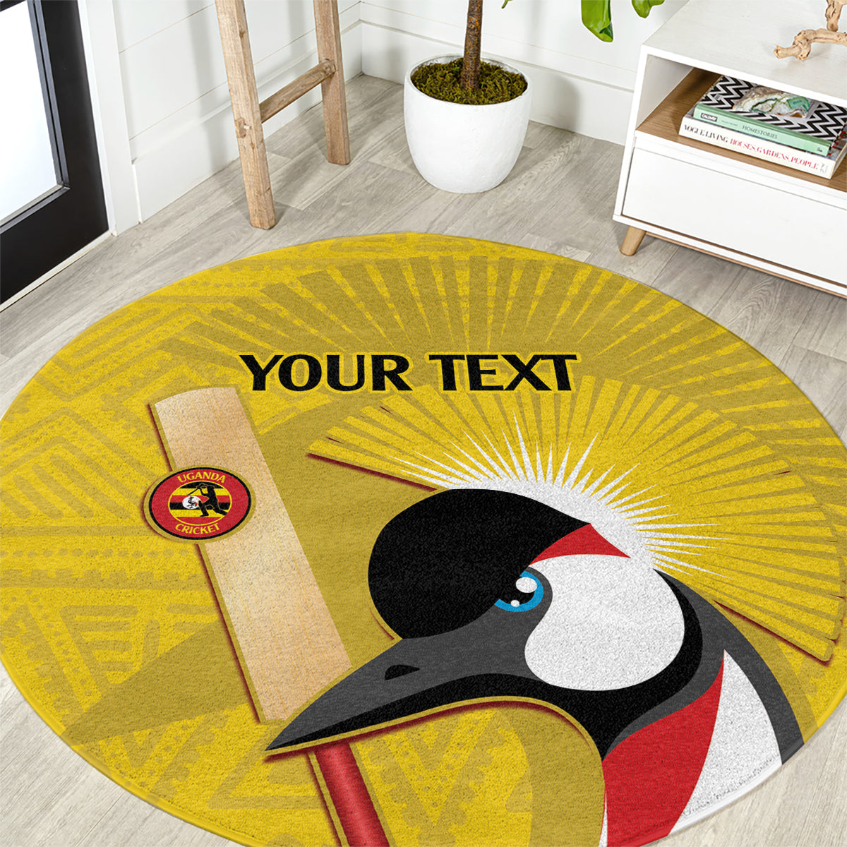 Custom Uganda Cricket Round Carpet Ugandan Grey Crowned Crane