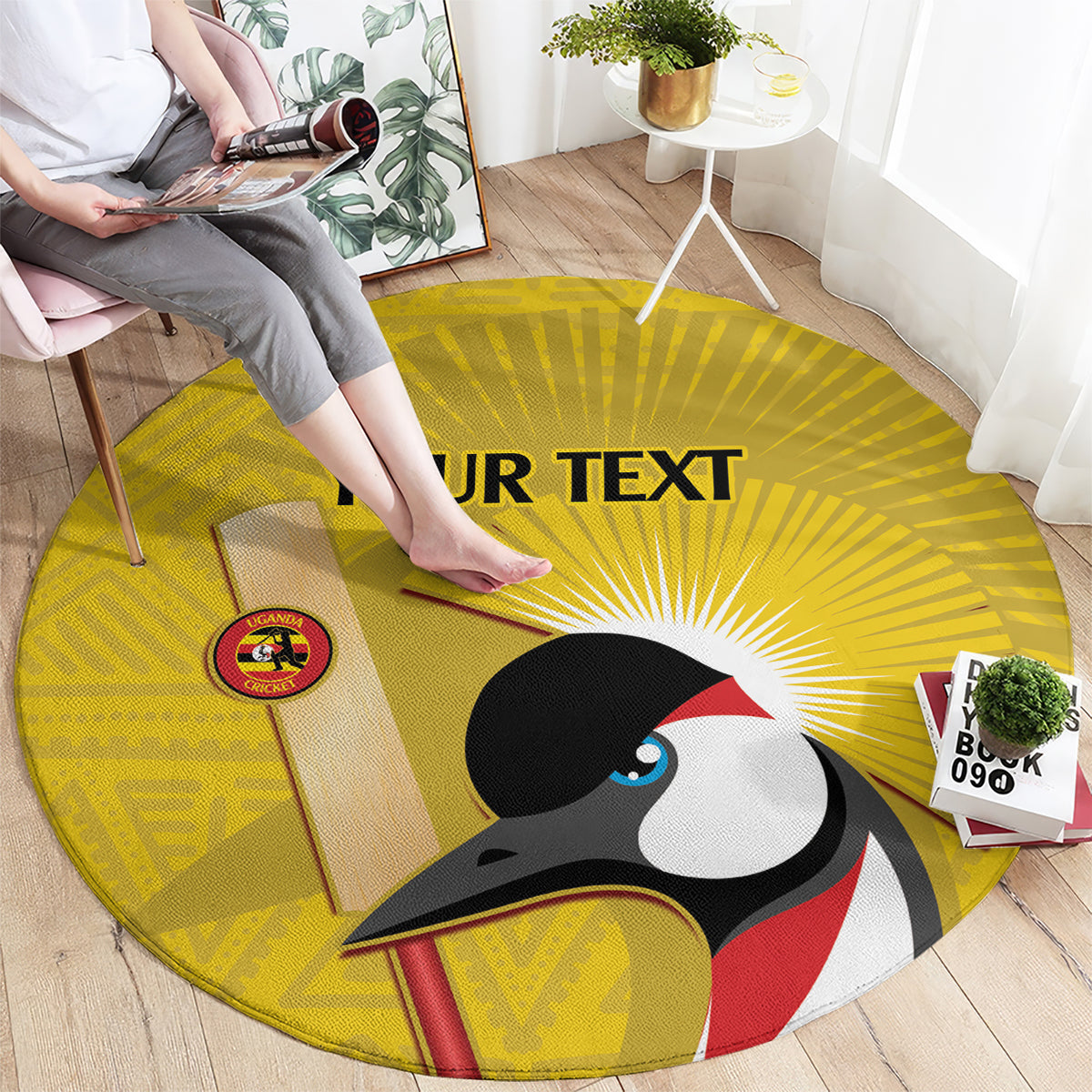 Custom Uganda Cricket Round Carpet Ugandan Grey Crowned Crane