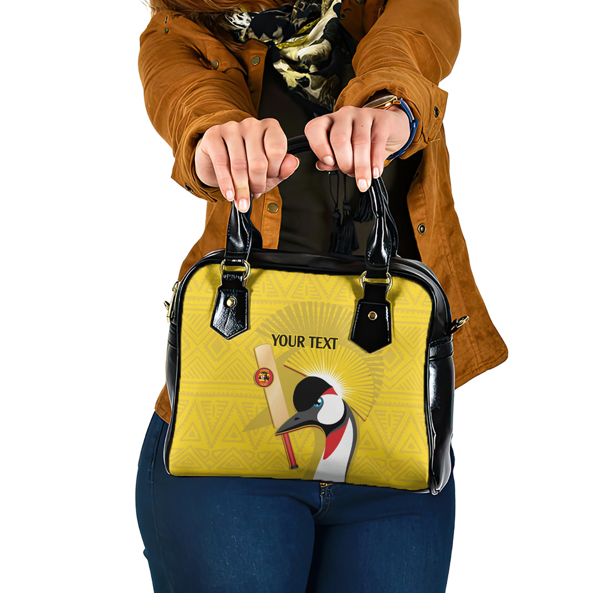 Custom Uganda Cricket Shoulder Handbag Ugandan Grey Crowned Crane