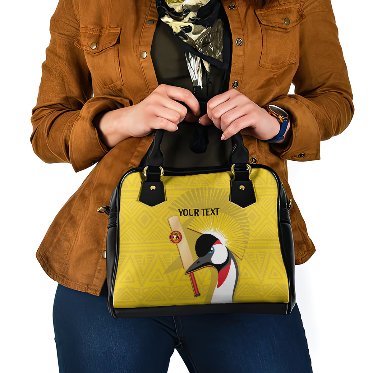 Custom Uganda Cricket Shoulder Handbag Ugandan Grey Crowned Crane