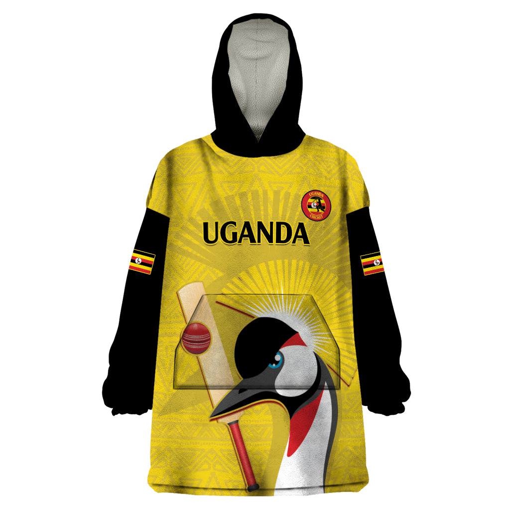Custom Uganda Cricket Wearable Blanket Hoodie Ugandan Grey Crowned Crane - Wonder Print Shop
