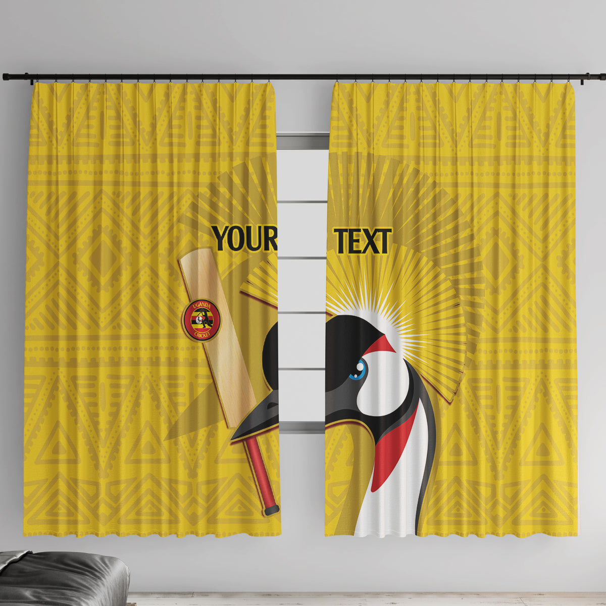 Custom Uganda Cricket Window Curtain Ugandan Grey Crowned Crane