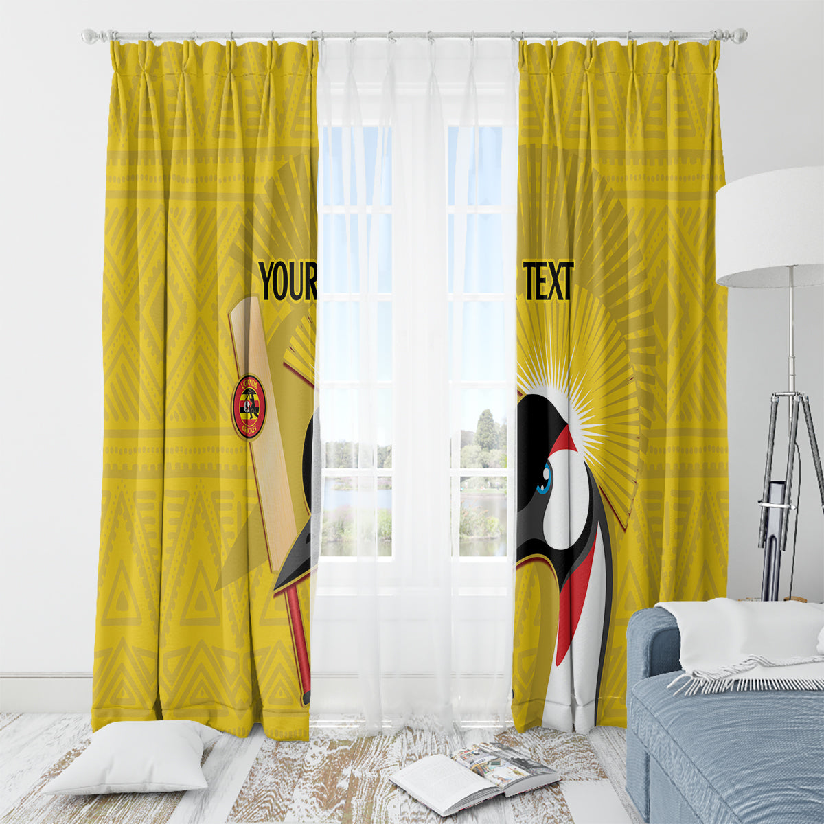 Custom Uganda Cricket Window Curtain Ugandan Grey Crowned Crane - Wonder Print Shop