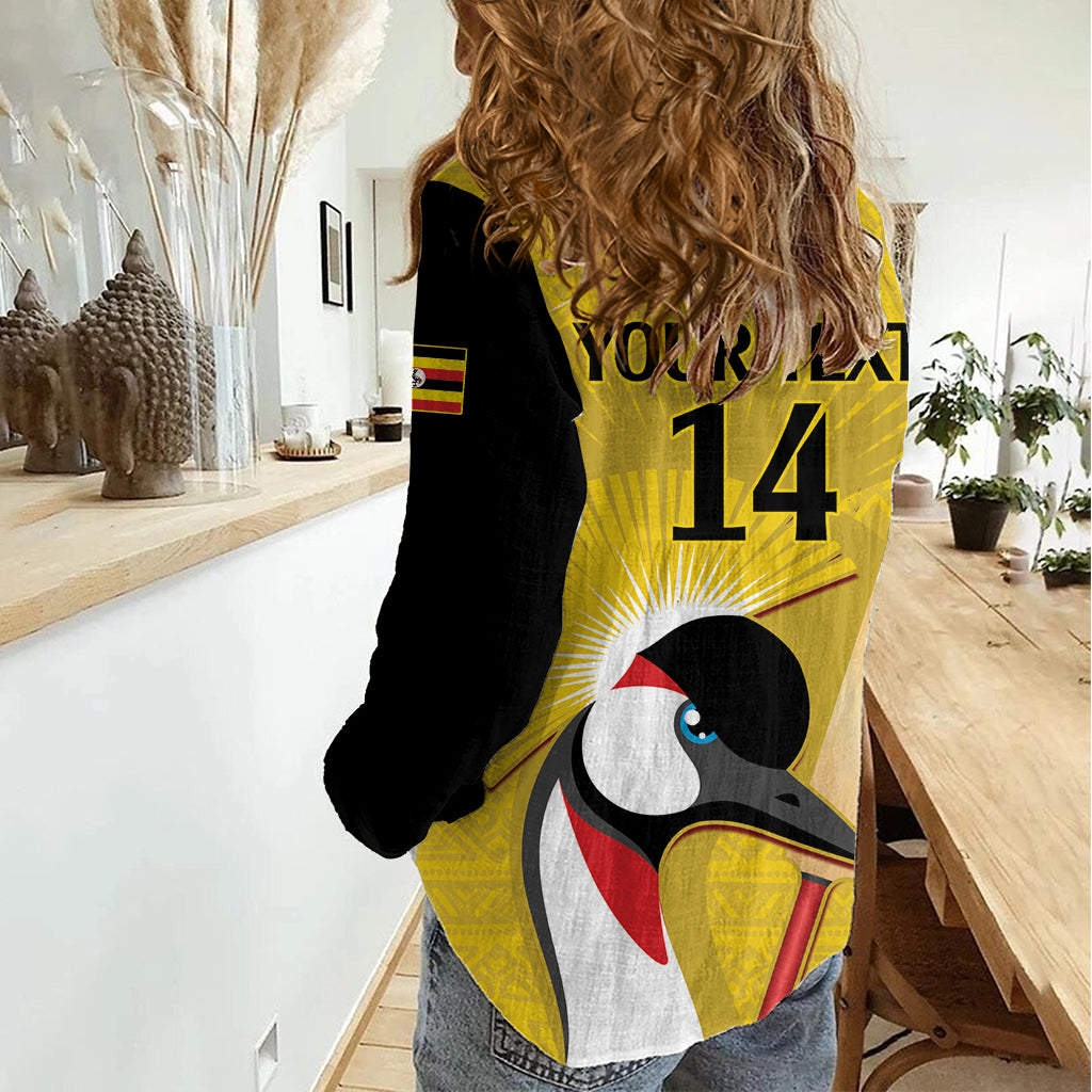 Custom Uganda Cricket Women Casual Shirt Ugandan Grey Crowned Crane - Wonder Print Shop