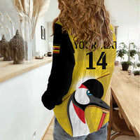 Custom Uganda Cricket Women Casual Shirt Ugandan Grey Crowned Crane - Wonder Print Shop