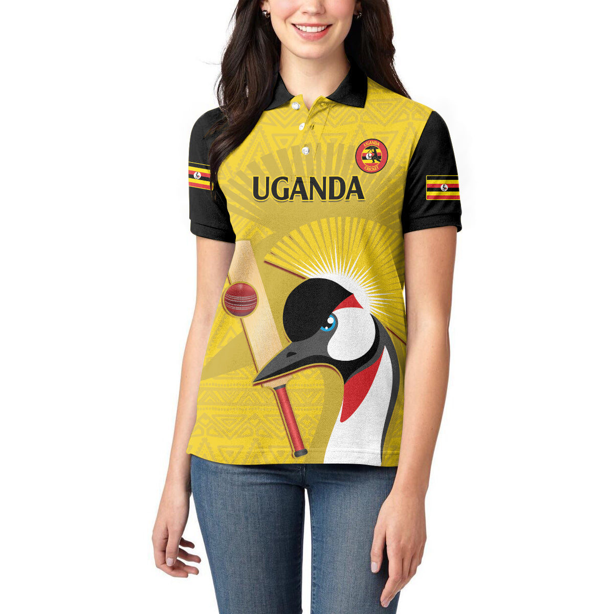 Custom Uganda Cricket Women Polo Shirt Ugandan Grey Crowned Crane - Wonder Print Shop