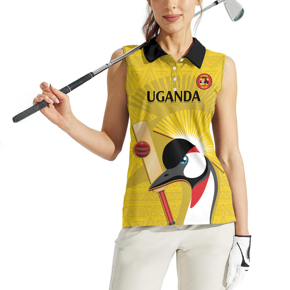 Custom Uganda Cricket Women Sleeveless Polo Shirt Ugandan Grey Crowned Crane - Wonder Print Shop