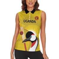 Custom Uganda Cricket Women Sleeveless Polo Shirt Ugandan Grey Crowned Crane - Wonder Print Shop